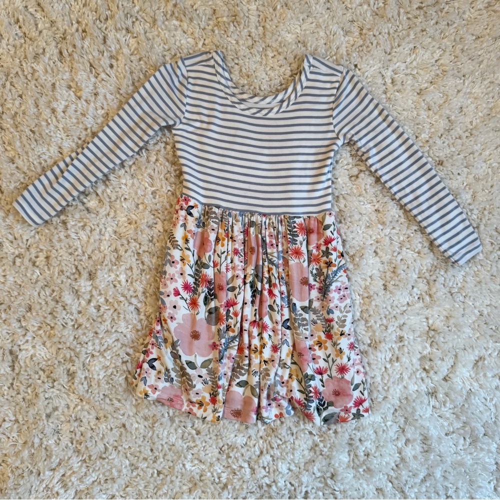 Little Sleepies | Mauve Meadow Stripes Skater Dress | 3T